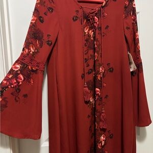 NWT ALTARD STATE Floral Lace-Up Red Dress